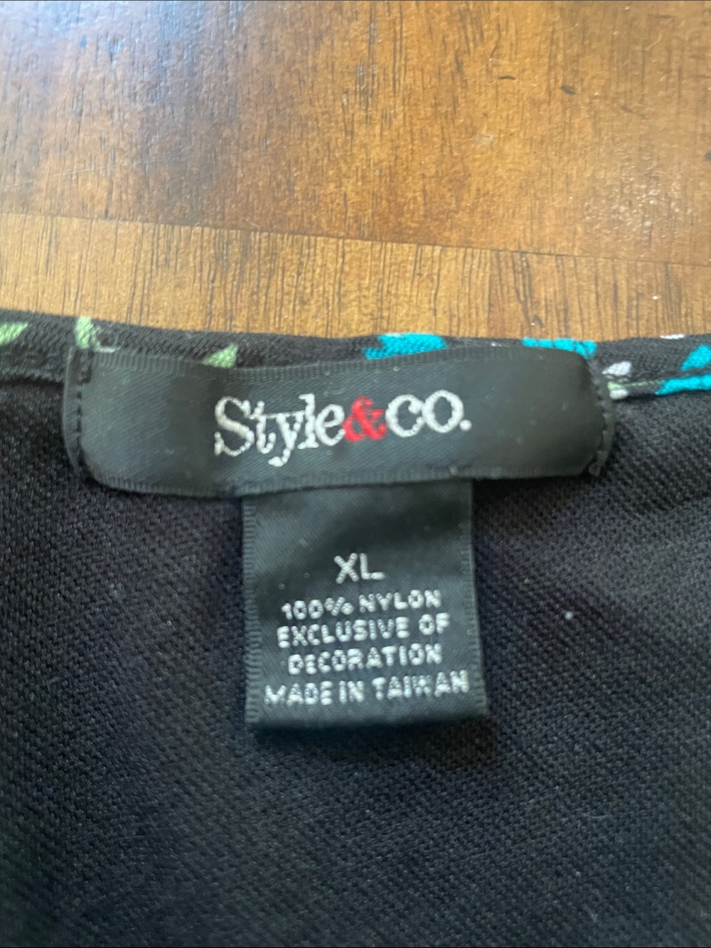 Style & Co. Black Floral Wrap Top with Teal and Green Print - Picture 7 of 9